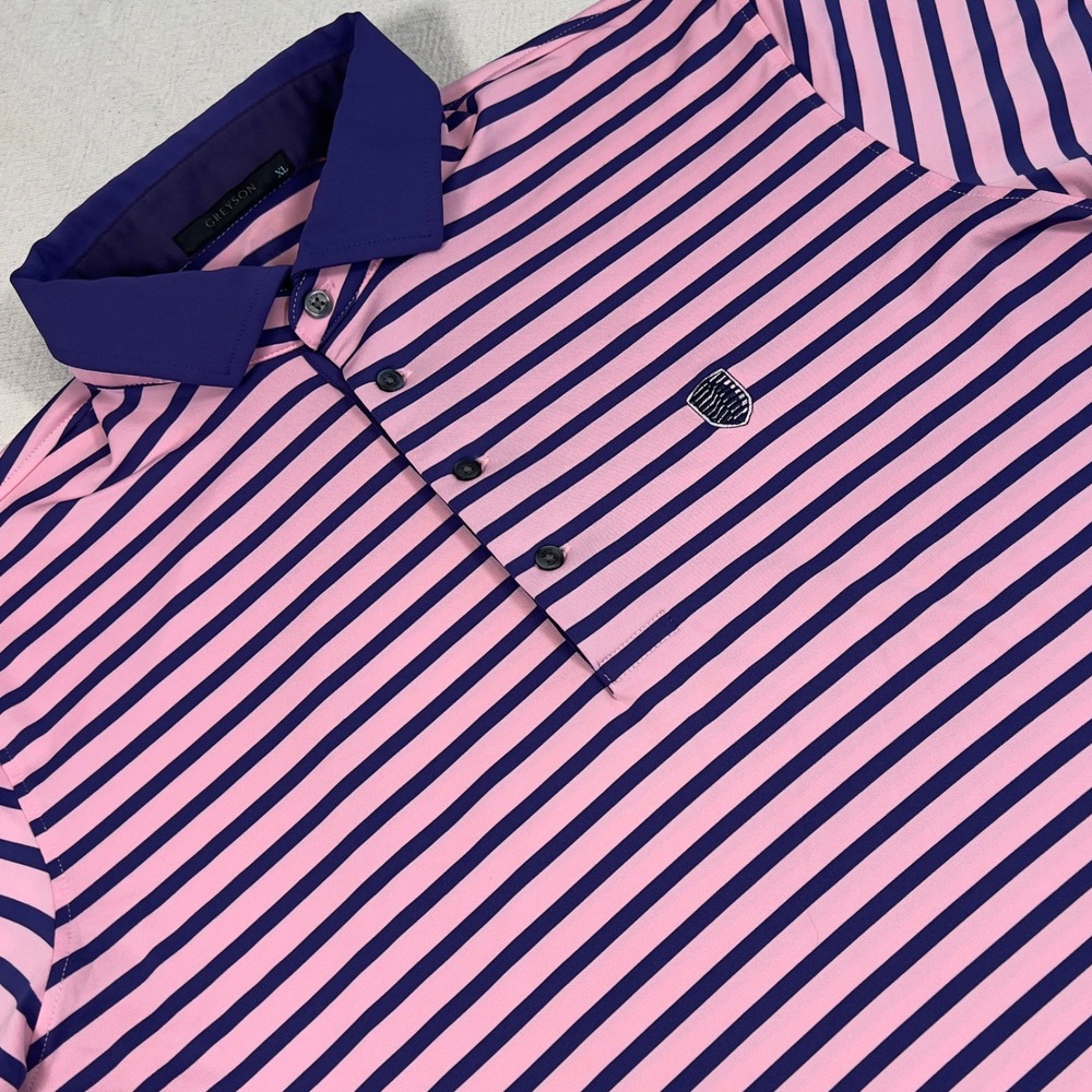 Greyson Golf Polo Shirt Mens Size‎ XL Short Sleeve Pink Purple Striped